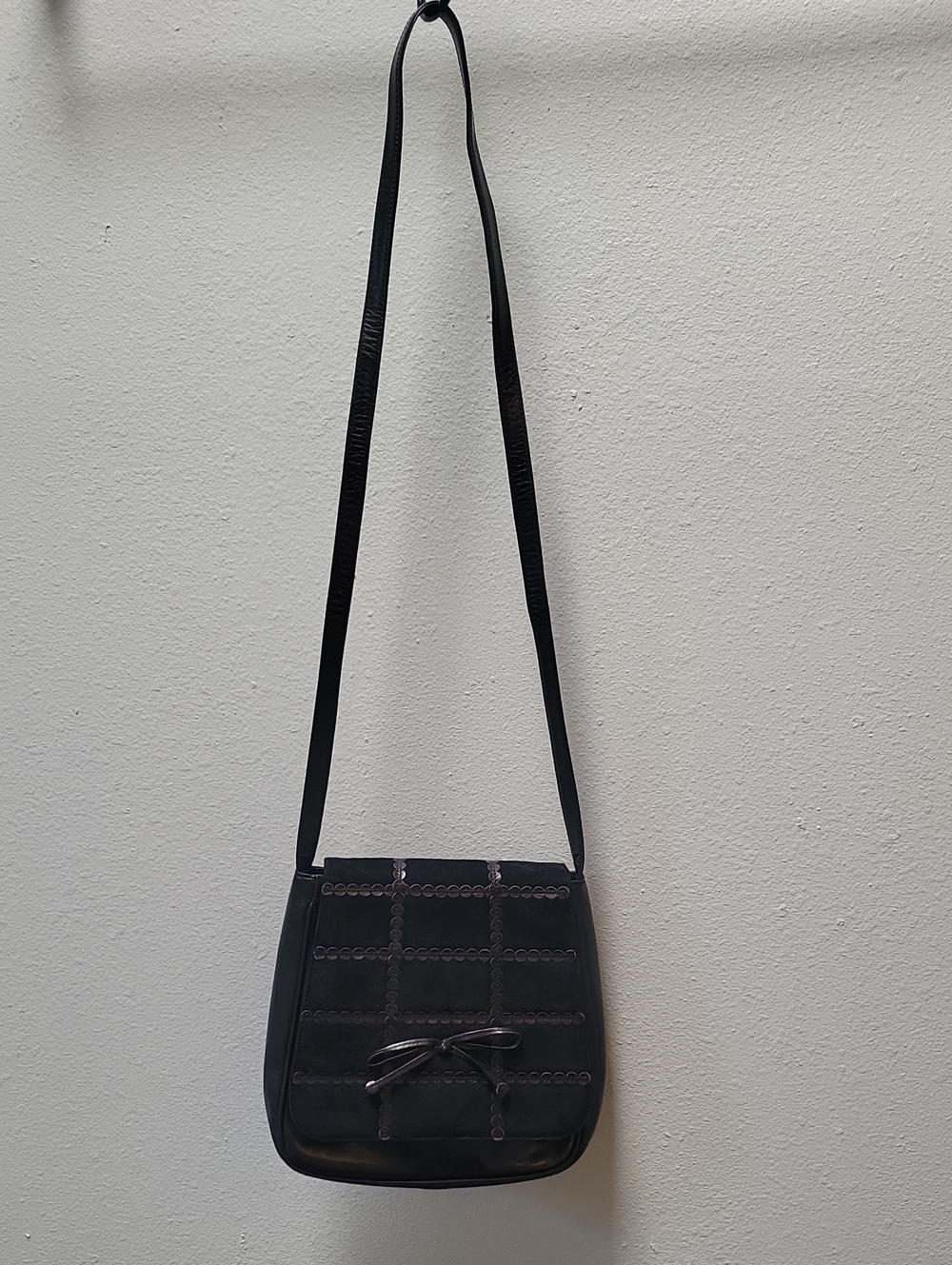 Van Eli Black Crossbody Bag with Bow Accent